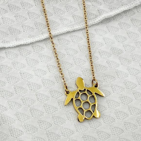 Dainty Turtle Necklace, Stainless Steel Turtle Necklace, Gold Turtle Charm, Sea - Picture 1 of 4